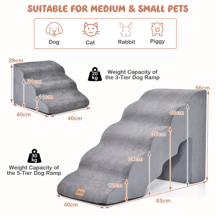 Foam Pet Stairs Set with 5 Tier and 3 Tier Dog Ramps