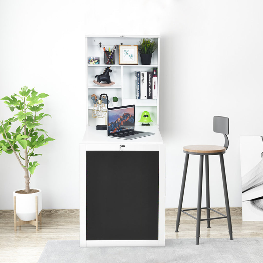 Wall Mounted Floating Computer Desk with 3 tier Tilt Storage Partition - TidySpaces