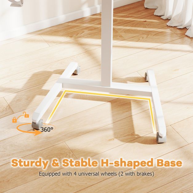 Foldable Mobile Standing Desk Portable Computer Workstation with Hook and Cup Holder-Natural