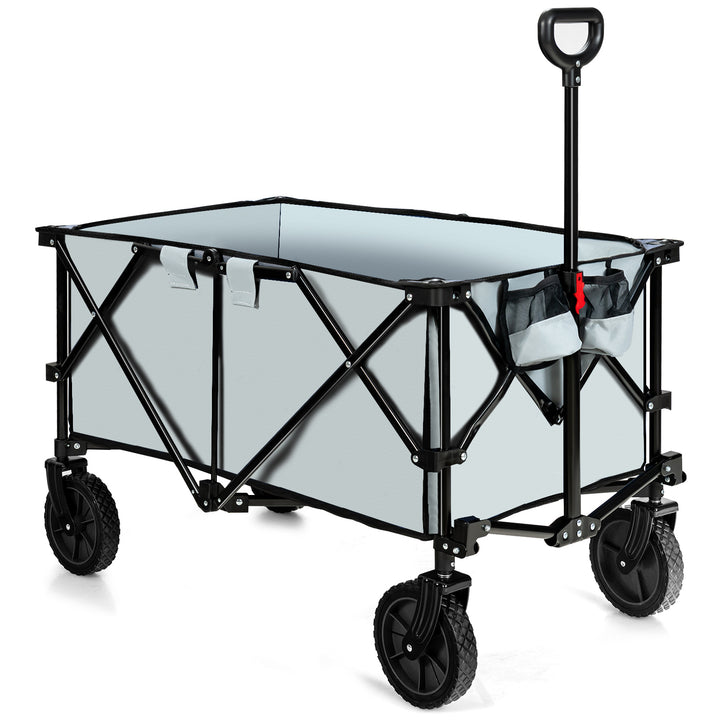 Folding Camping Wagon with Cup Holders and Adjustable Handle Grey - TidySpaces