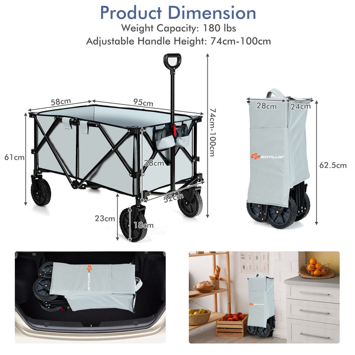 Folding Camping Wagon with Cup Holders and Adjustable Handle - TidySpaces