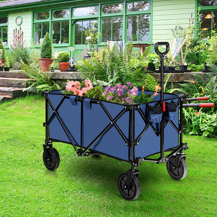 Folding Camping Wagon with Cup Holders and Adjustable Handle - TidySpaces