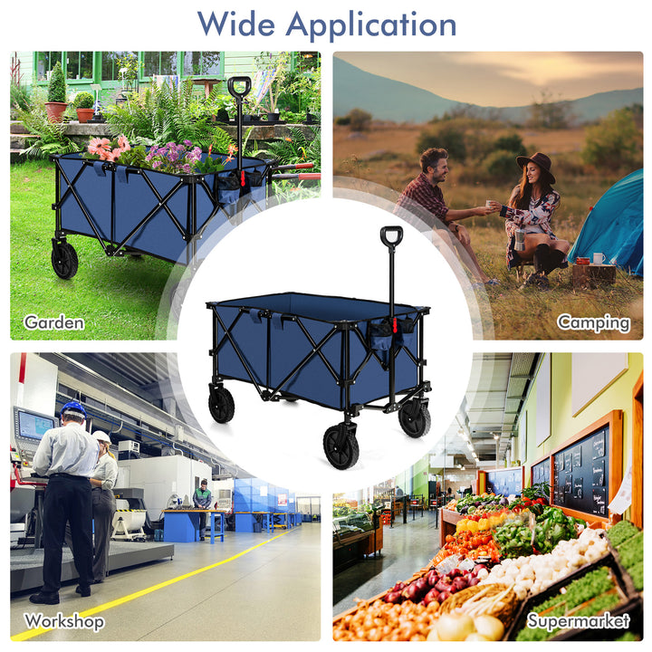 Folding Camping Wagon with Cup Holders and Adjustable Handle - TidySpaces