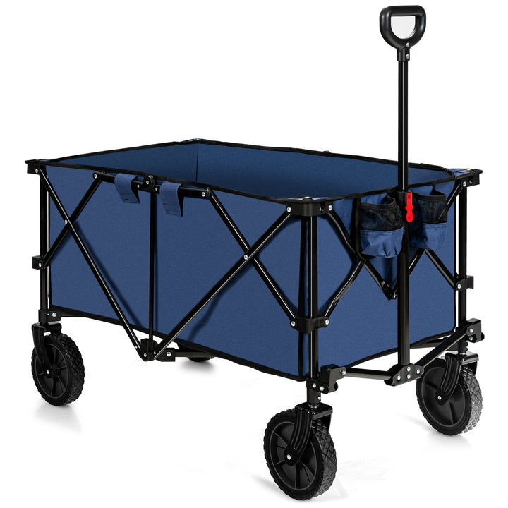 Folding Camping Wagon with Cup Holders and Adjustable Handle Navy - TidySpaces