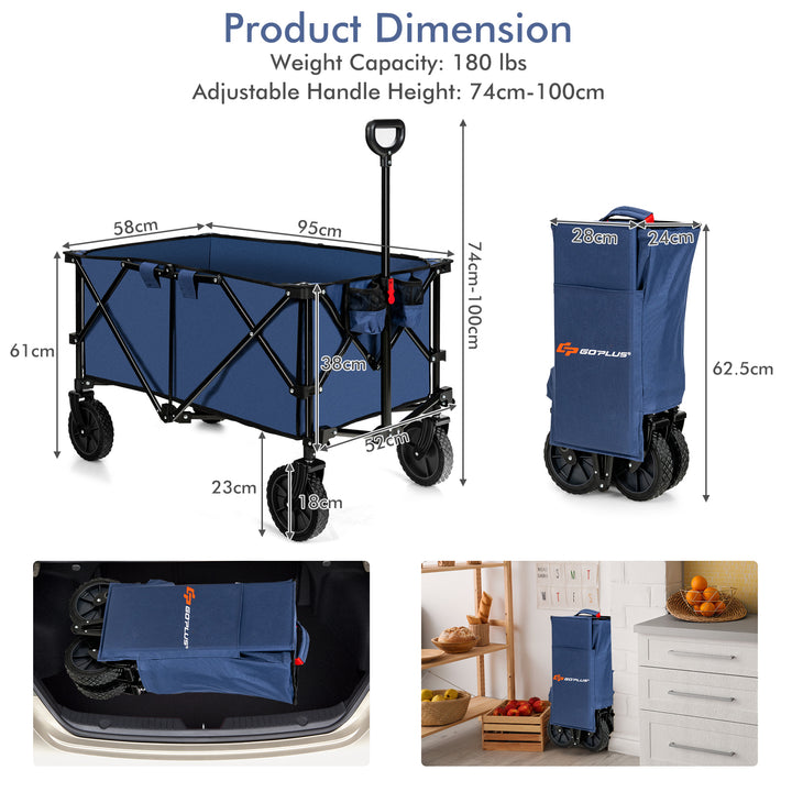 Folding Camping Wagon with Cup Holders and Adjustable Handle - TidySpaces
