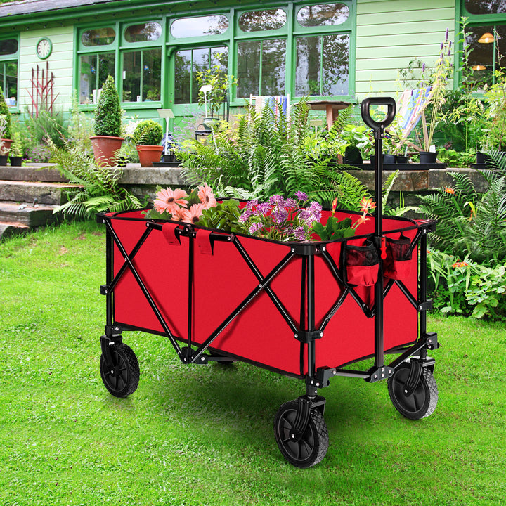 Folding Camping Wagon with Cup Holders and Adjustable Handle - TidySpaces