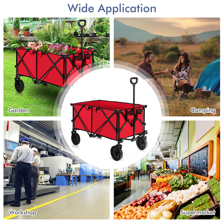 Folding Camping Wagon with Cup Holders and Adjustable Handle - TidySpaces