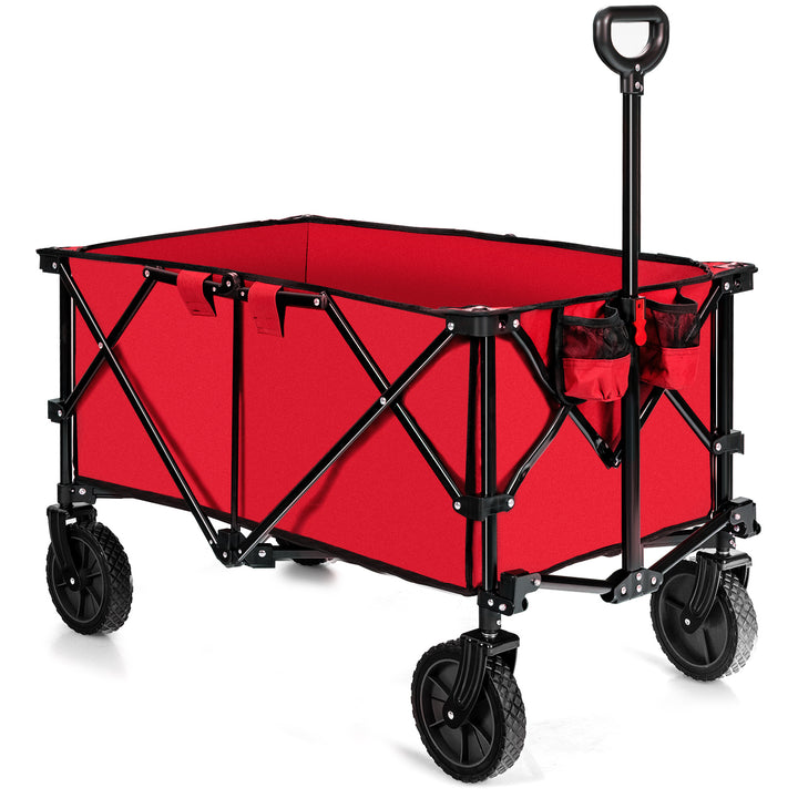 Folding Camping Wagon with Cup Holders and Adjustable Handle Red - TidySpaces