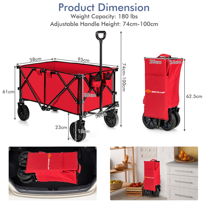 Folding Camping Wagon with Cup Holders and Adjustable Handle - TidySpaces