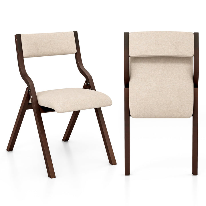 Folding Dining Chair Set of 2 with Solid Wood Frame and Padded Seat