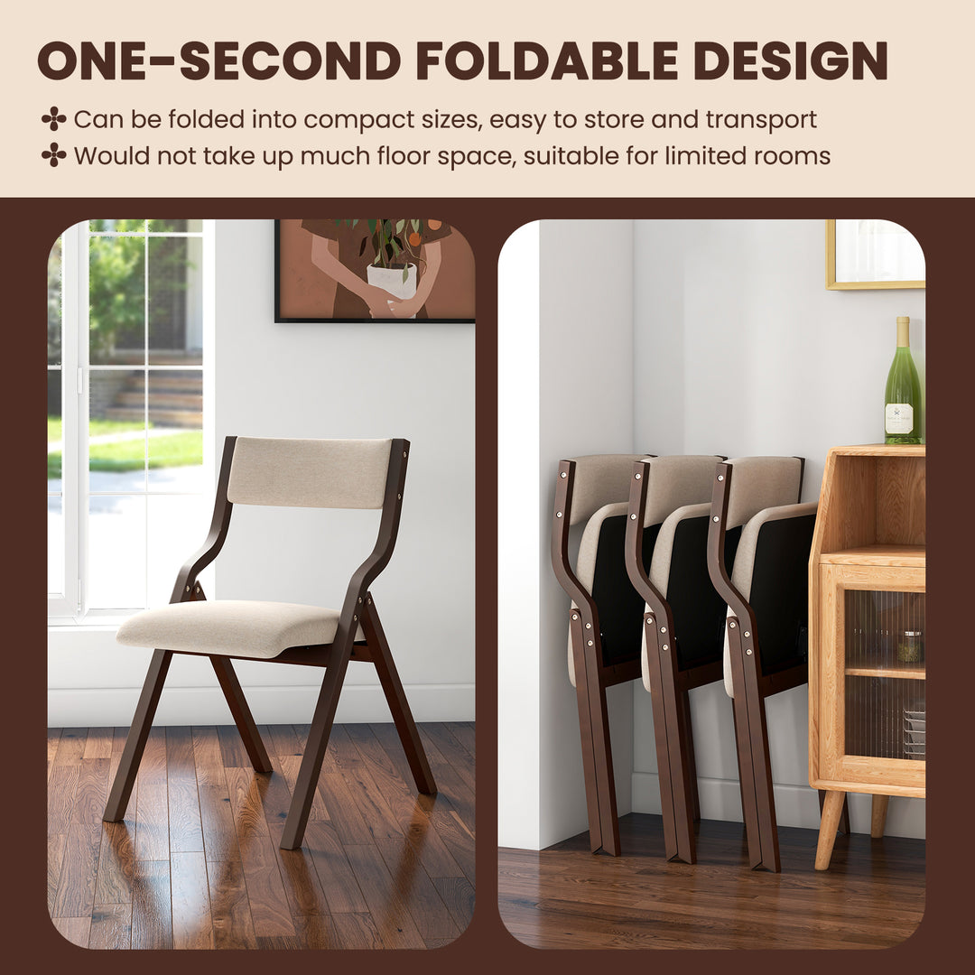 Folding Dining Chair Set of 2 with Solid Wood Frame and Padded Seat