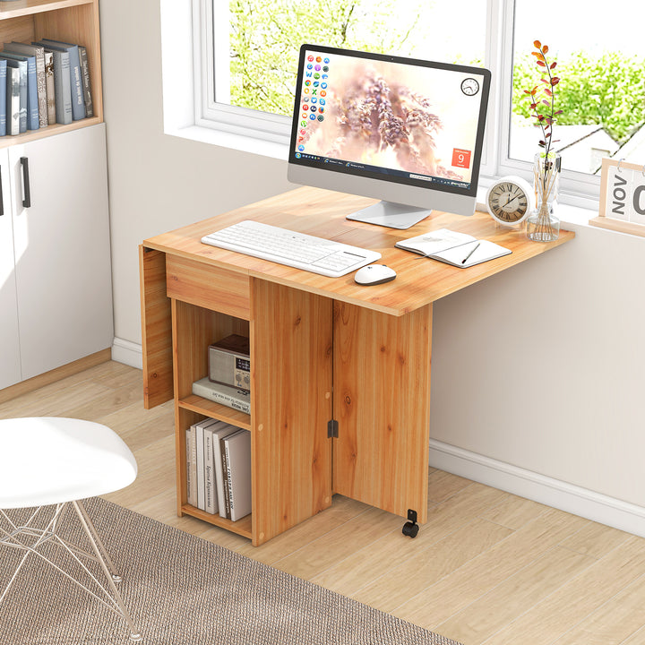 Folding Dining Table with 2 Wheels for Small Spaces