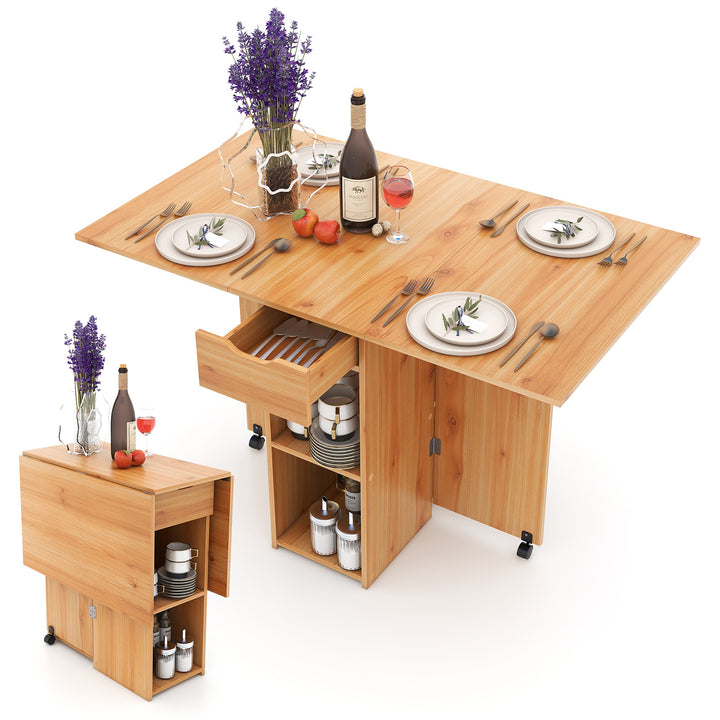 Folding Dining Table with 2 Wheels for Small Spaces