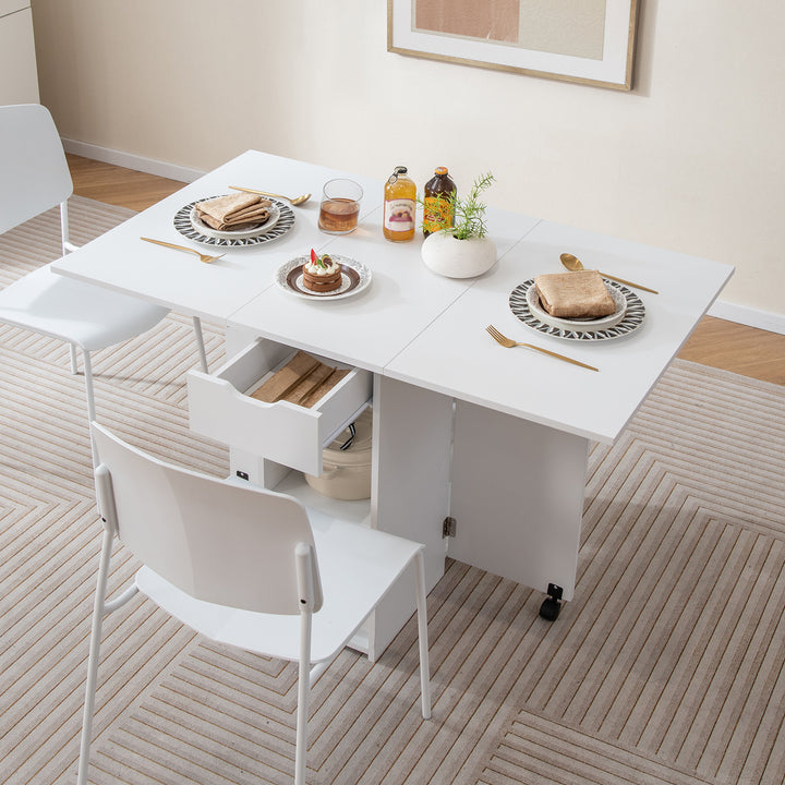 Folding Dining Table with 2 Wheels for Small Spaces