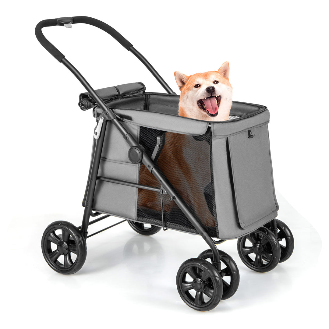 Folding Pet Stroller with Pockets and Skylight for Small Medium Pets