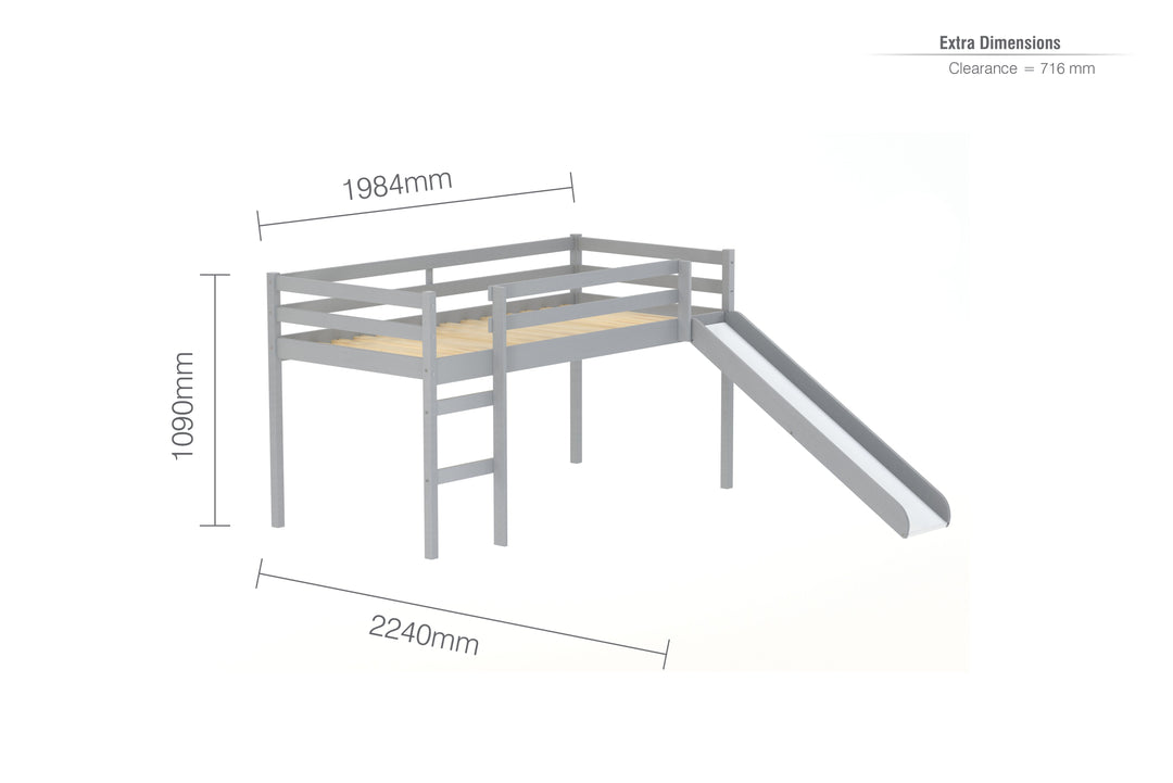 Frankie Midi Sleeper Bed with Fun Slide for Kids Bedroom