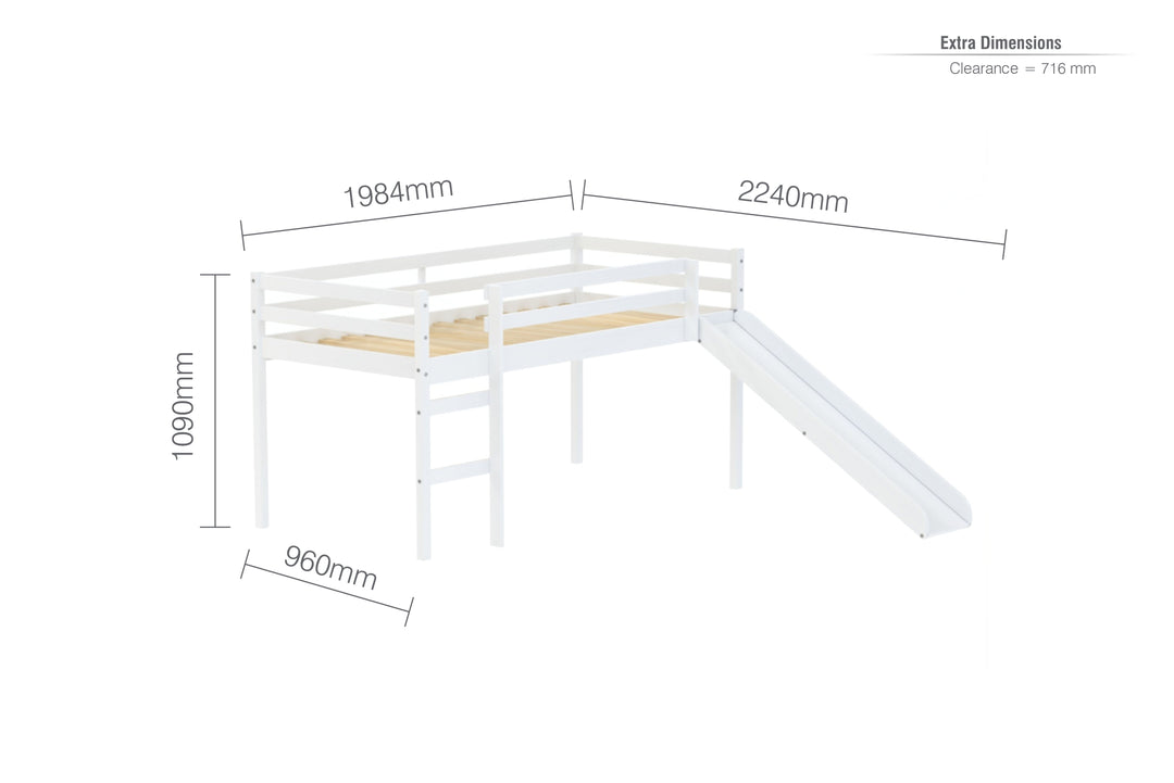 Frankie Midi Sleeper Bed with Fun Slide for Kids Bedroom