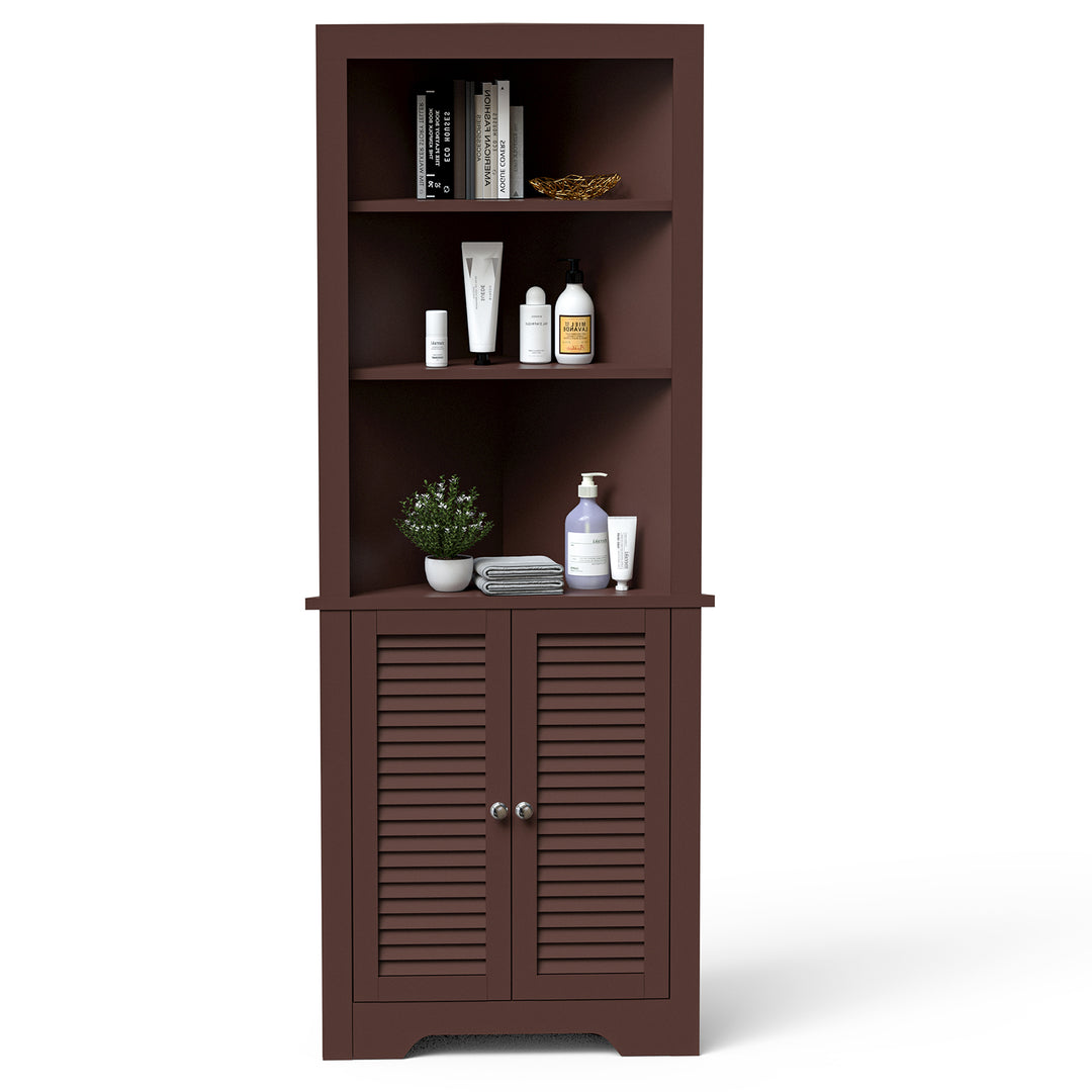 Freestanding Bathroom Corner Cabinet with Shutter Doors Coffee - TidySpaces