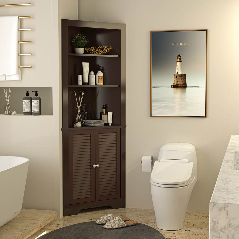 Freestanding Bathroom Corner Cabinet with Shutter Doors - TidySpaces