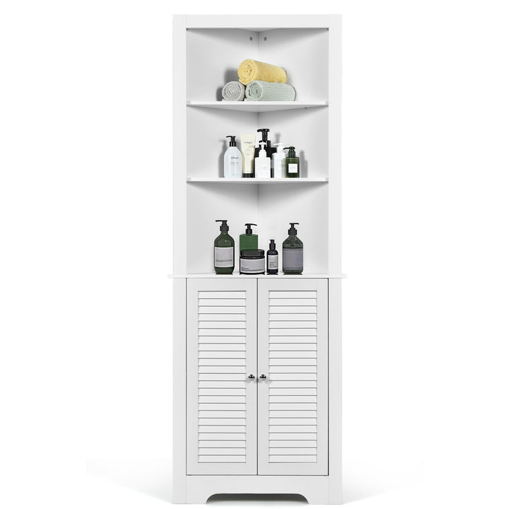 Freestanding Bathroom Corner Cabinet with Shutter Doors White - TidySpaces