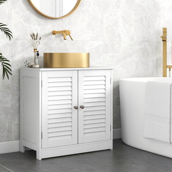 Freestanding Bathroom Vanity Cabinet with 2 Shutter Doors and U-Shape Cut-Out-White - TidySpaces
