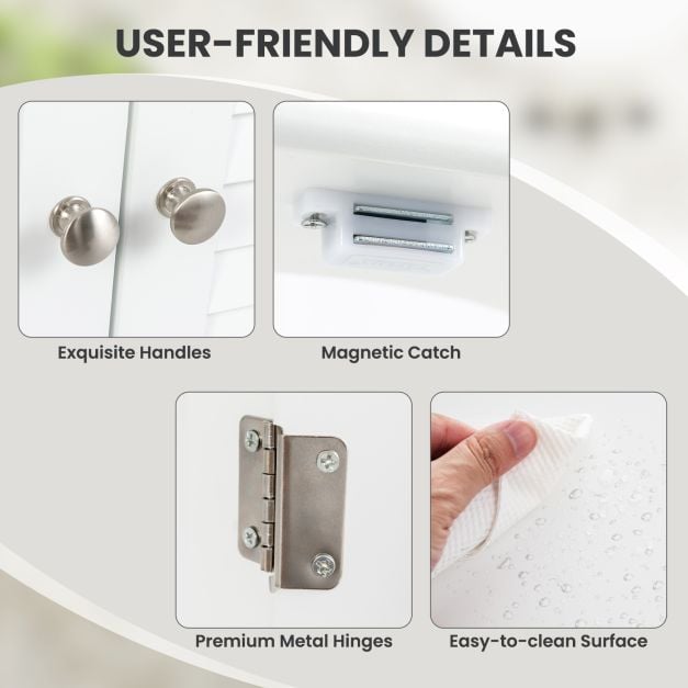 Freestanding Bathroom Vanity Cabinet with 2 Shutter Doors and U-Shape Cut-Out-White