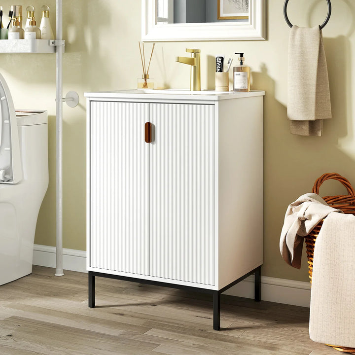 Freestanding Bathroom Vanity Cabinet with Sink and Adjustable Shelf-White - TidySpaces