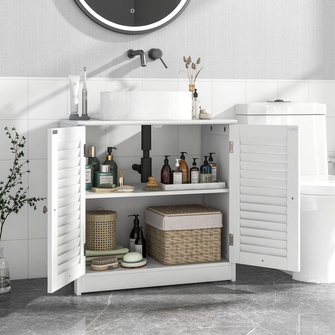 Freestanding Bathroom Vanity Cabinet with 2 Shutter Doors and U-Shape Cut-Out-White - TidySpaces