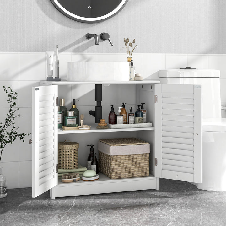 Freestanding Bathroom Vanity Cabinet with 2 Shutter Doors and U-Shape Cut-Out-White - TidySpaces