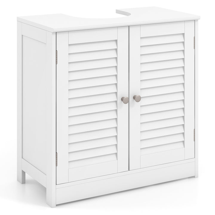 Freestanding Bathroom Vanity Cabinet with 2 Shutter Doors and U-Shape Cut-Out-White - TidySpaces