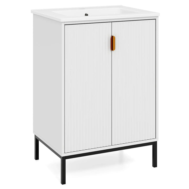 Freestanding Bathroom Vanity Cabinet with Sink and Adjustable Shelf-White - TidySpaces
