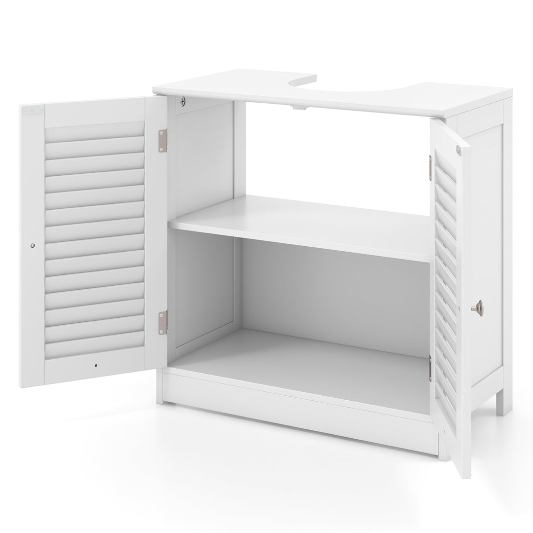 Freestanding Bathroom Vanity Cabinet with 2 Shutter Doors and U-Shape Cut-Out-White - TidySpaces