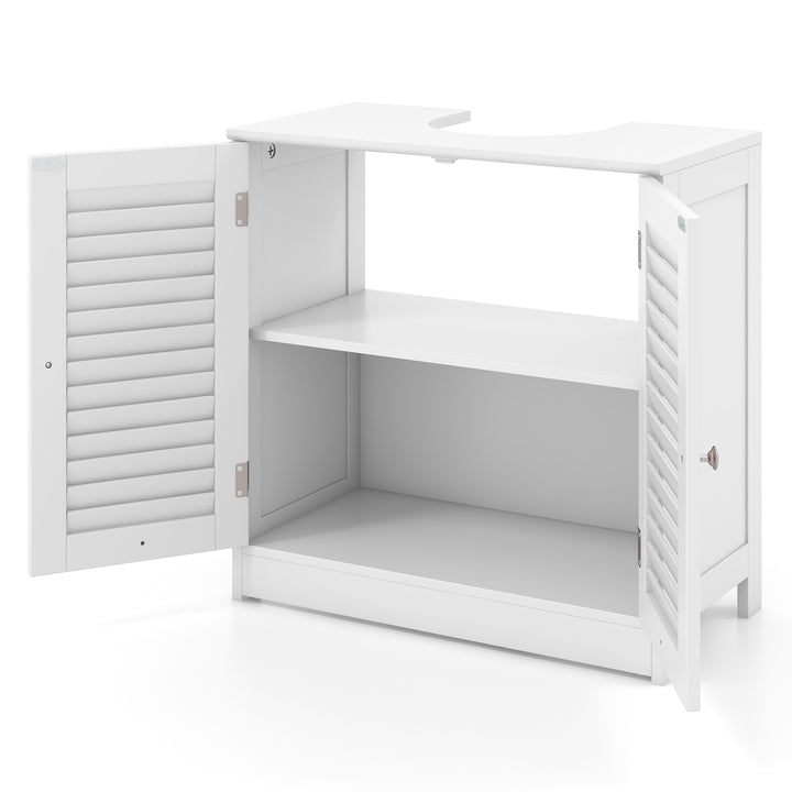 Freestanding Bathroom Vanity Cabinet with 2 Shutter Doors and U-Shape Cut-Out-White - TidySpaces