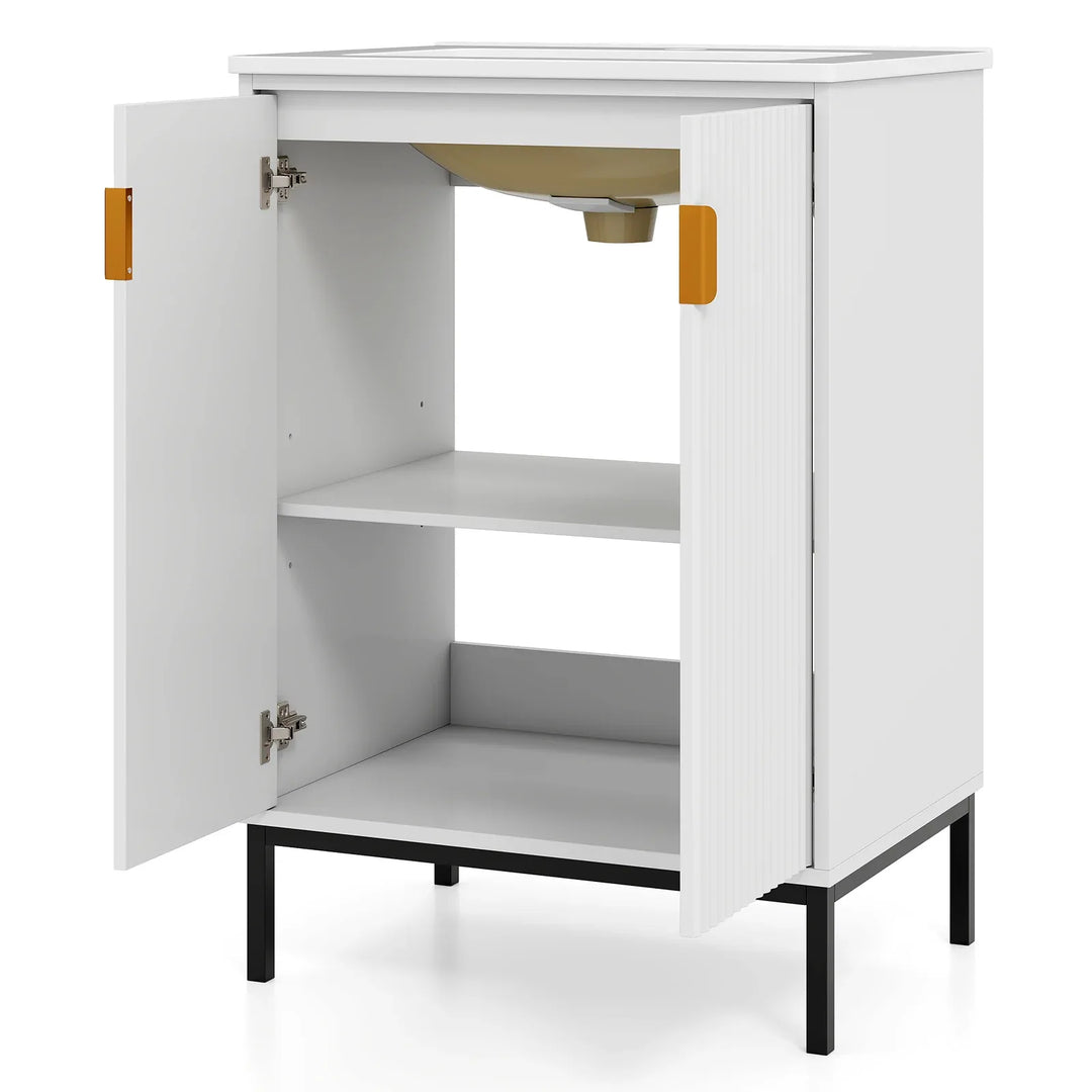 Freestanding Bathroom Vanity Cabinet with Sink and Adjustable Shelf-White - TidySpaces