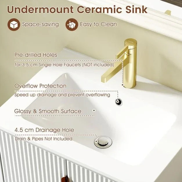 Freestanding Bathroom Vanity Cabinet with Sink and Adjustable Shelf-White - TidySpaces