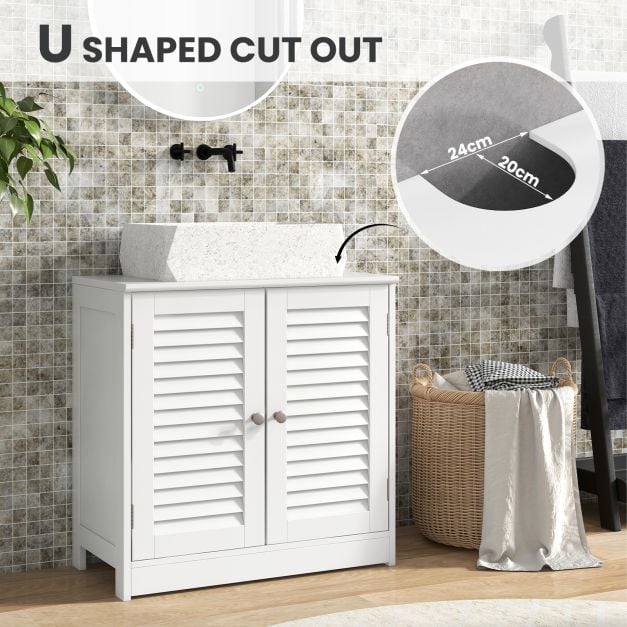 Freestanding Bathroom Vanity Cabinet with 2 Shutter Doors and U-Shape Cut-Out-White
