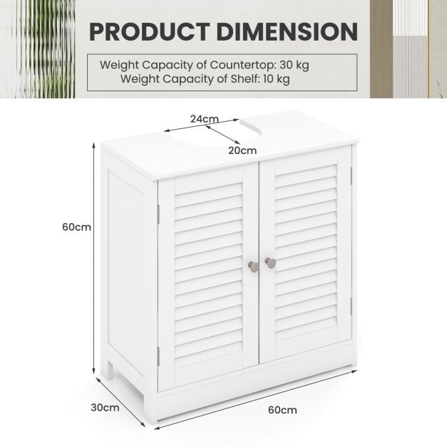 Freestanding Bathroom Vanity Cabinet with 2 Shutter Doors and U-Shape Cut-Out-White