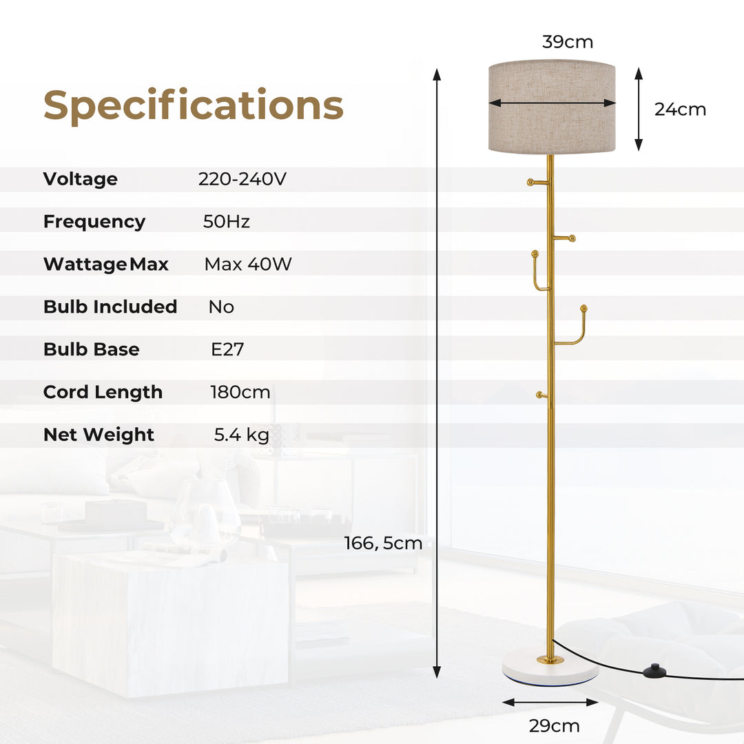 Freestanding Floor Lamp with Coat Rack and Foot Switch - TidySpaces