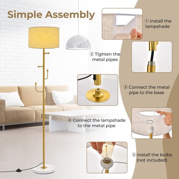 Freestanding Floor Lamp with Coat Rack and Foot Switch - TidySpaces