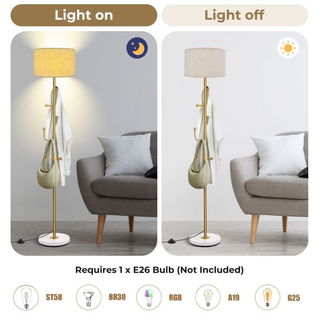 Freestanding Floor Lamp with Coat Rack and Foot Switch - TidySpaces