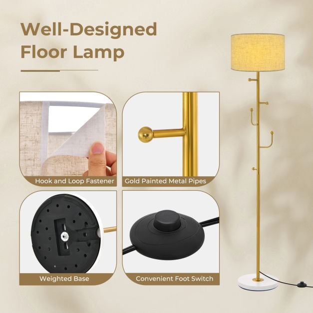 Freestanding Floor Lamp with Coat Rack and Foot Switch - TidySpaces