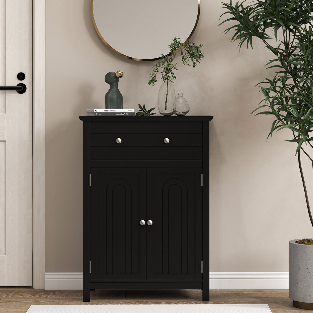 Freestanding Floor Storage Cabinet with Drawer and Adjustable Shelf-Black