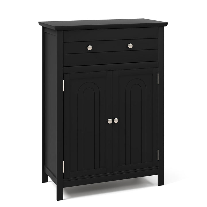 Freestanding Floor Storage Cabinet with Drawer and Adjustable Shelf-Black