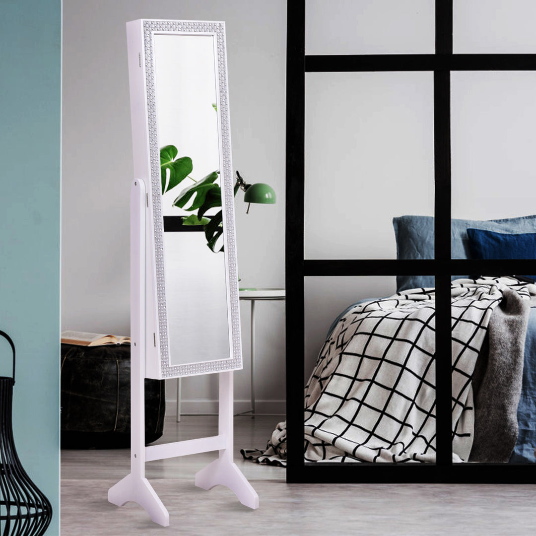 Freestanding Jewelry Cabinet Armoire with Full-Length Mirror-White - TidySpaces