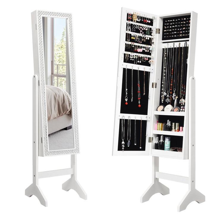 Freestanding Jewelry Cabinet Armoire with Full-Length Mirror-White - TidySpaces