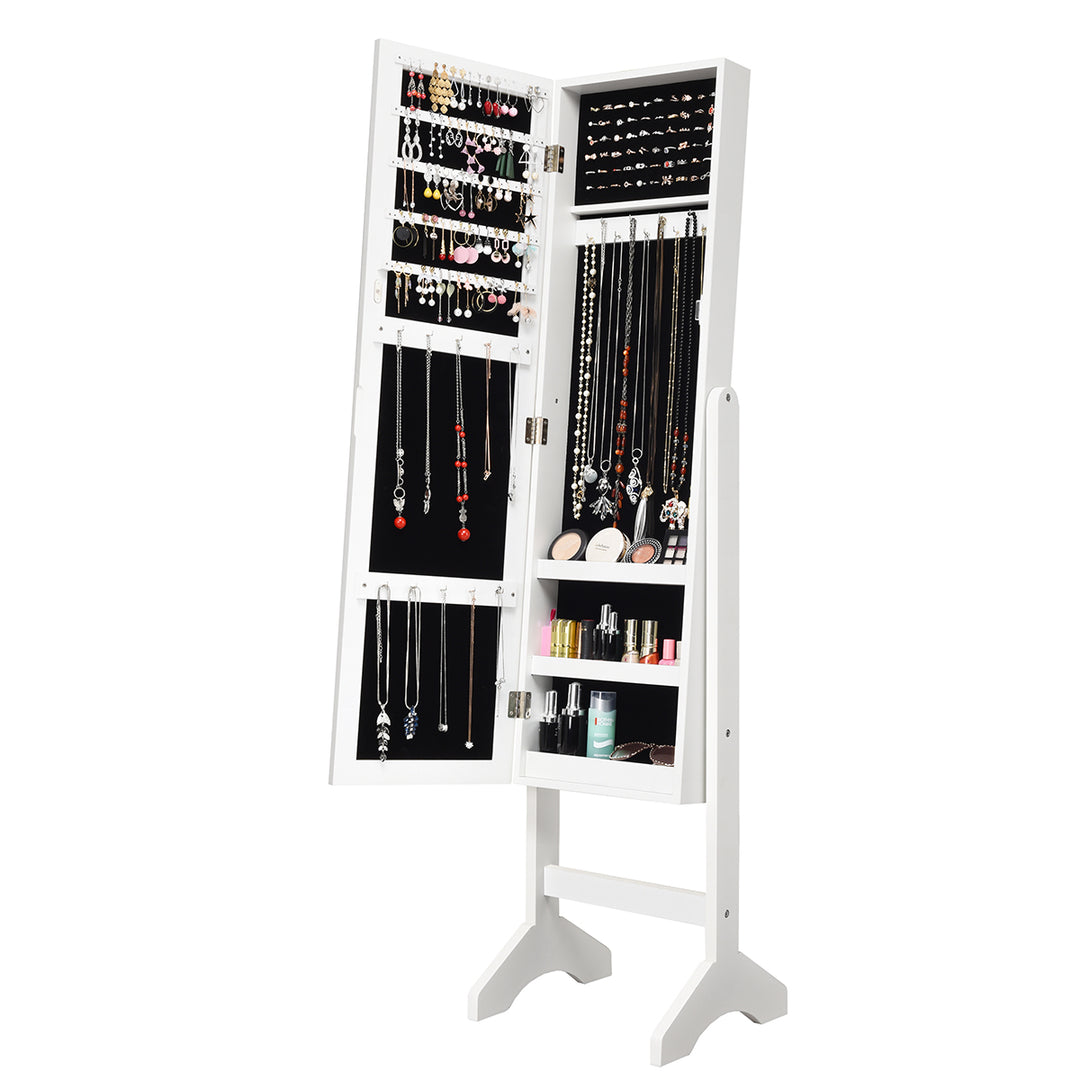 Freestanding Jewelry Cabinet Armoire with Full-Length Mirror-White - TidySpaces