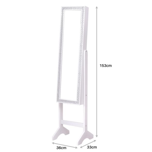 Freestanding Jewellery Cabinet Armoire with Full Length Mirror - White - TidySpaces