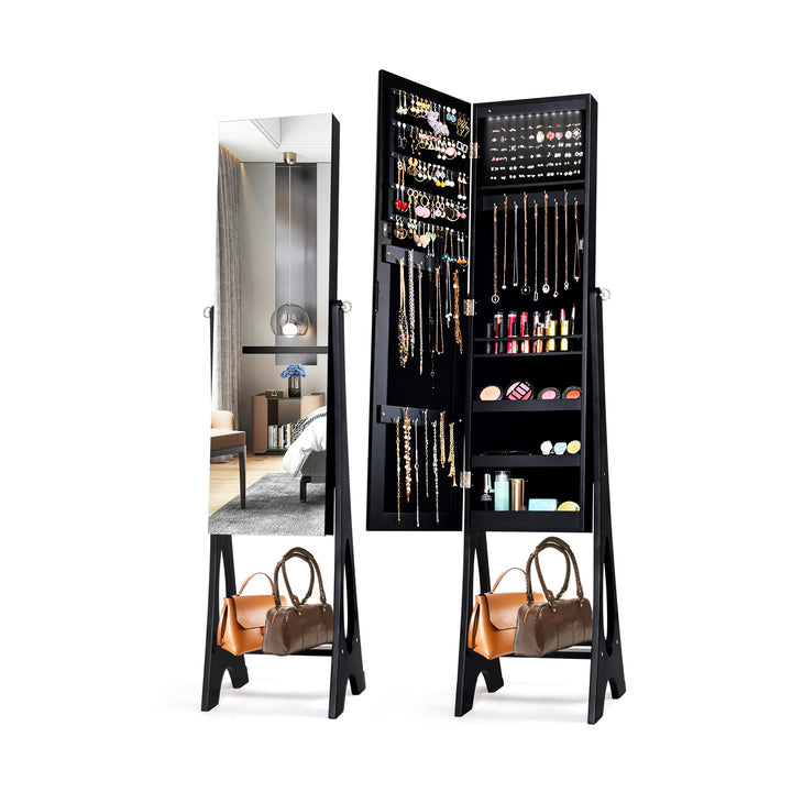 Freestanding Mirror Jewelry Cabinet with Full Length Frameless Mirror Black - TidySpaces