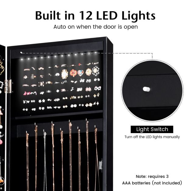 Freestanding Mirror Jewellery Cabinet with Full Length Frameless Mirror - TidySpaces