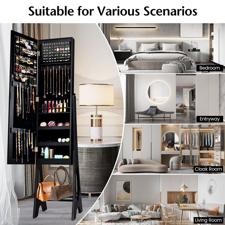 Freestanding Mirror Jewelry Cabinet with Full Length Frameless Mirror - TidySpaces